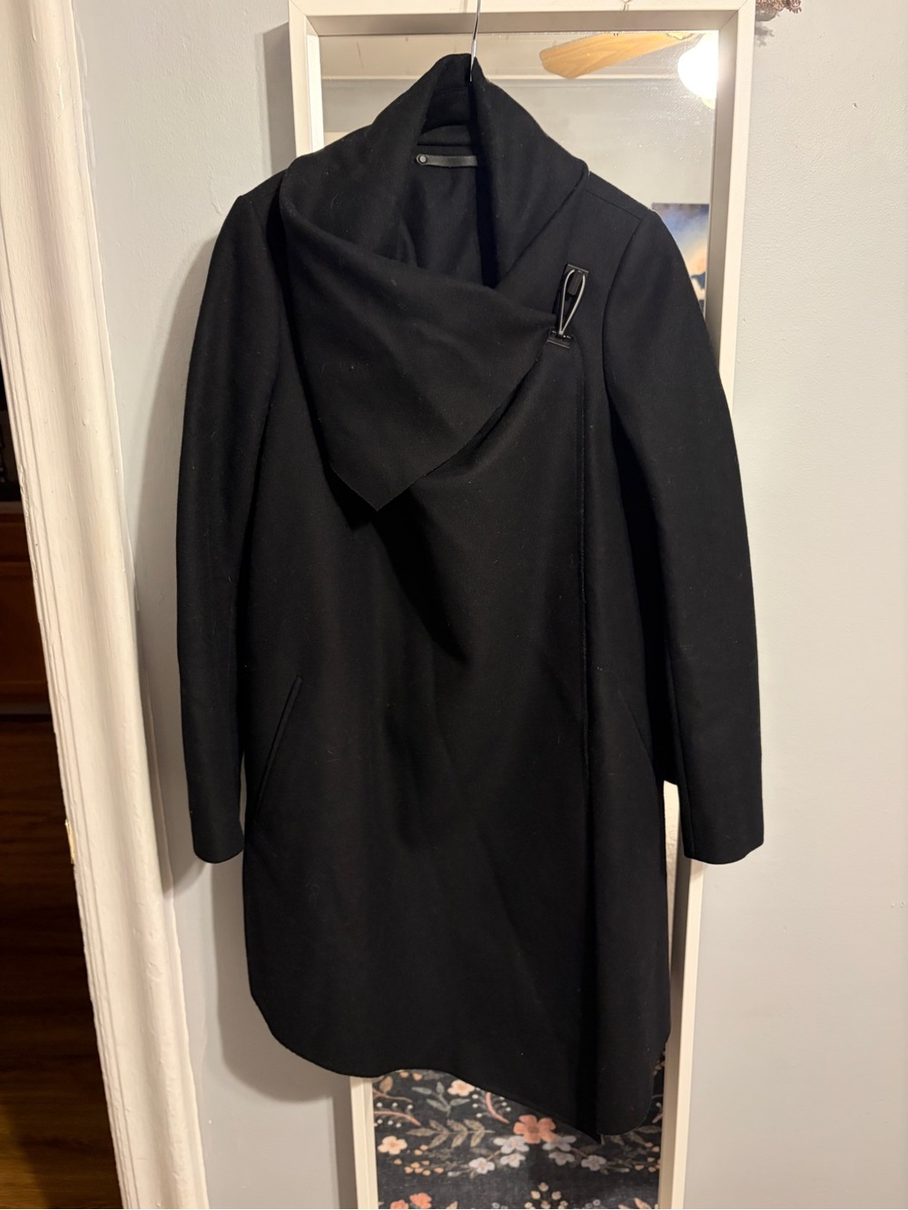 AllSaints Black Asymmetric Italian Cloth Coat